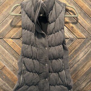 Athleta Charcoal Grey Puffy Vest with Zip and Button Closure